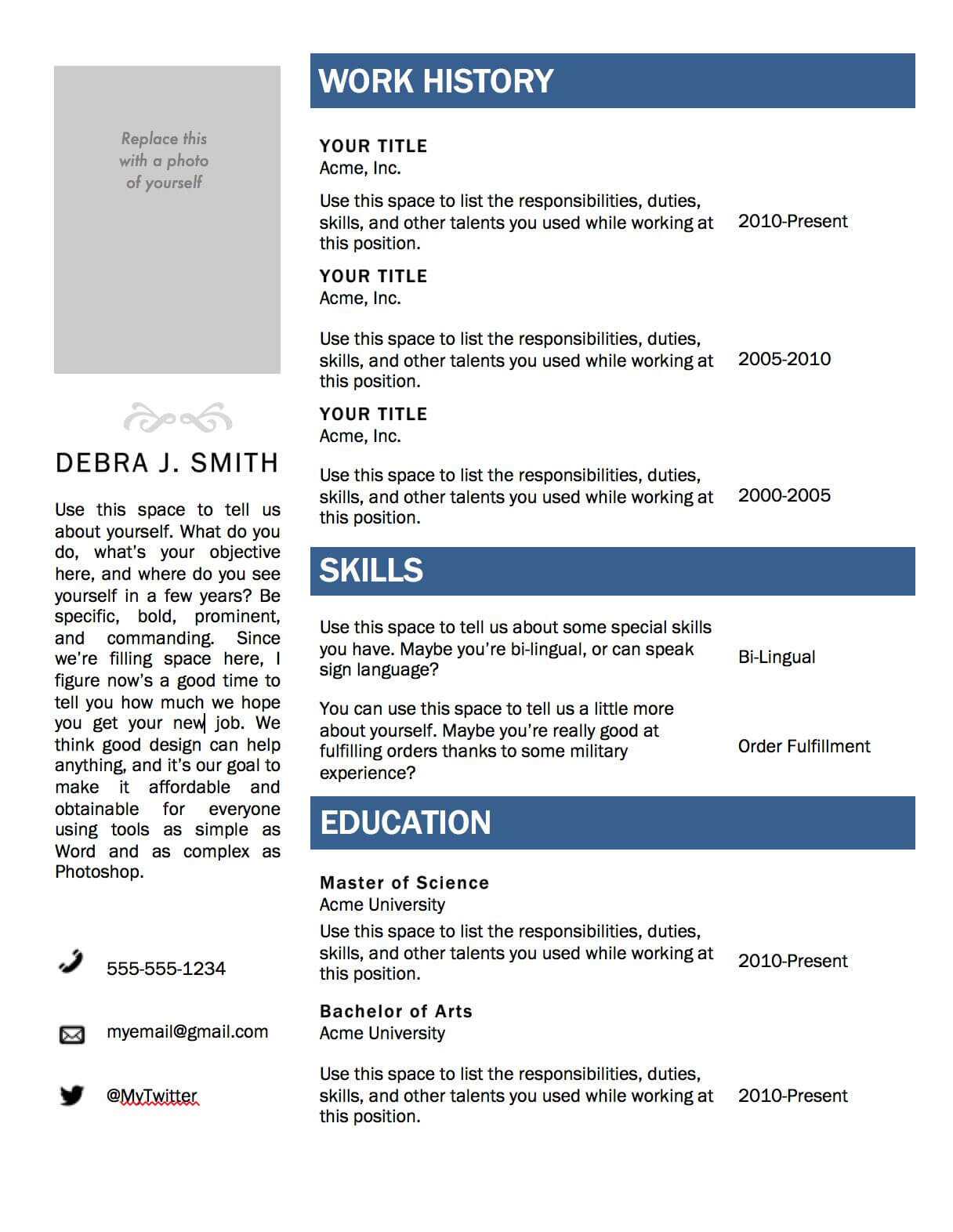 Free Microsoft Word Resume Template | Microsoft Word Resume For Resume Templates Word 2010