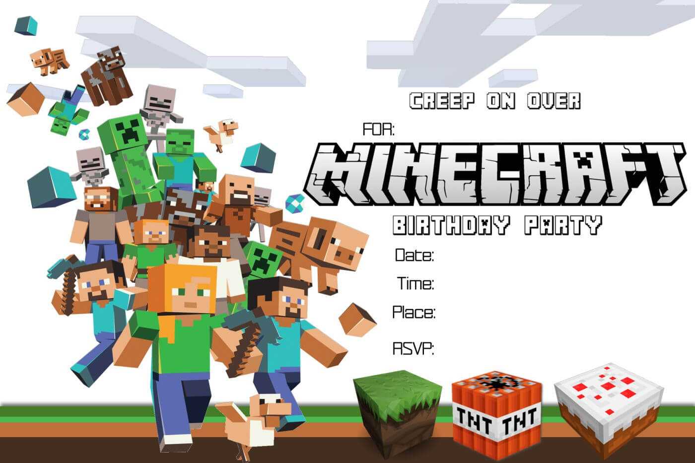 Free Minecraft Birthday Invitation Printable With Minecraft Birthday Card Template