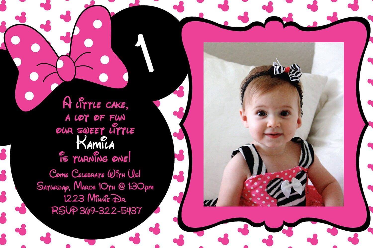 Free Minnie Mouse Birthday Invitations Templates | Minnie Regarding Minnie Mouse Card Templates