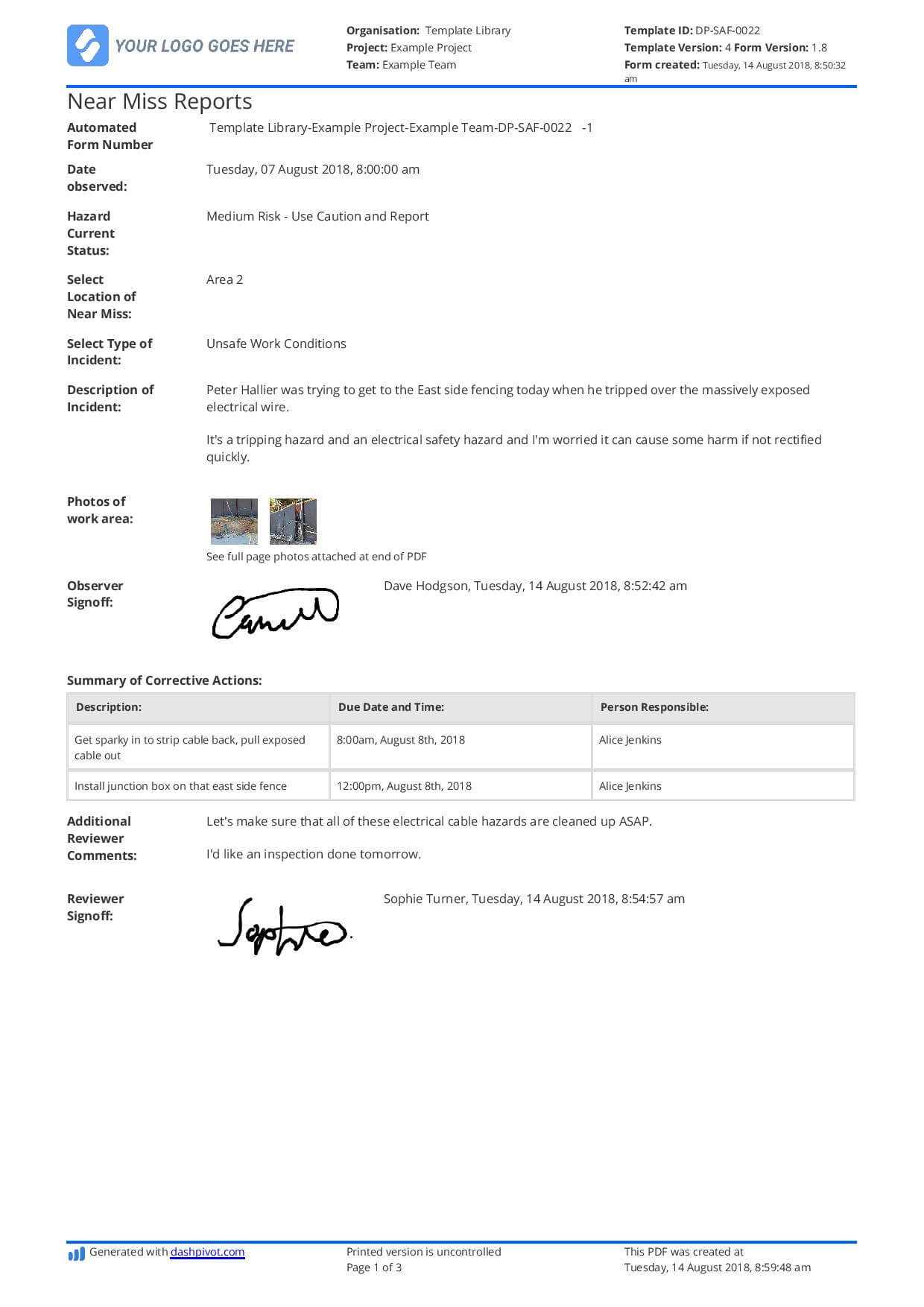 Free Near Miss Reporting Template (Easily Customisable) Throughout Near Miss Incident Report Template