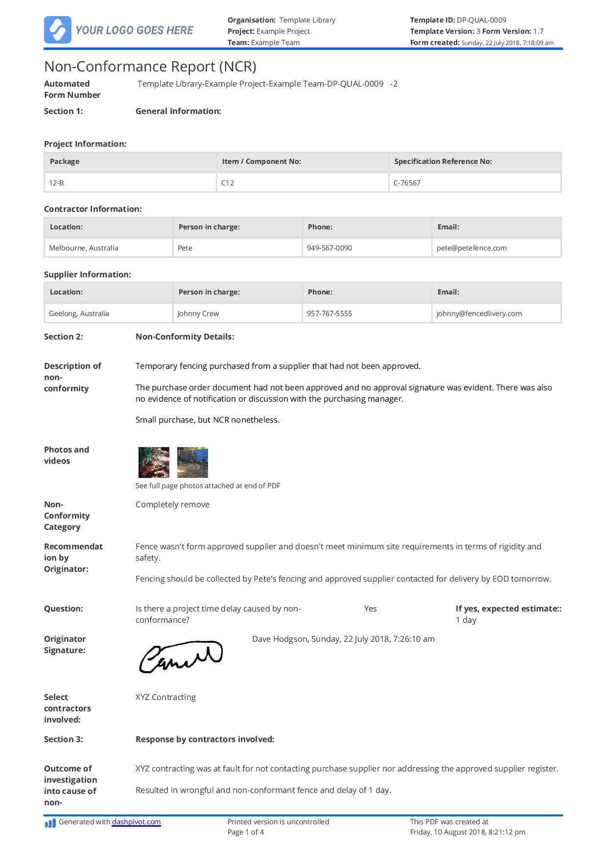 Free Non Conformance Report Template (Better Than Pdf And Regarding Non Conformance Report Form Template