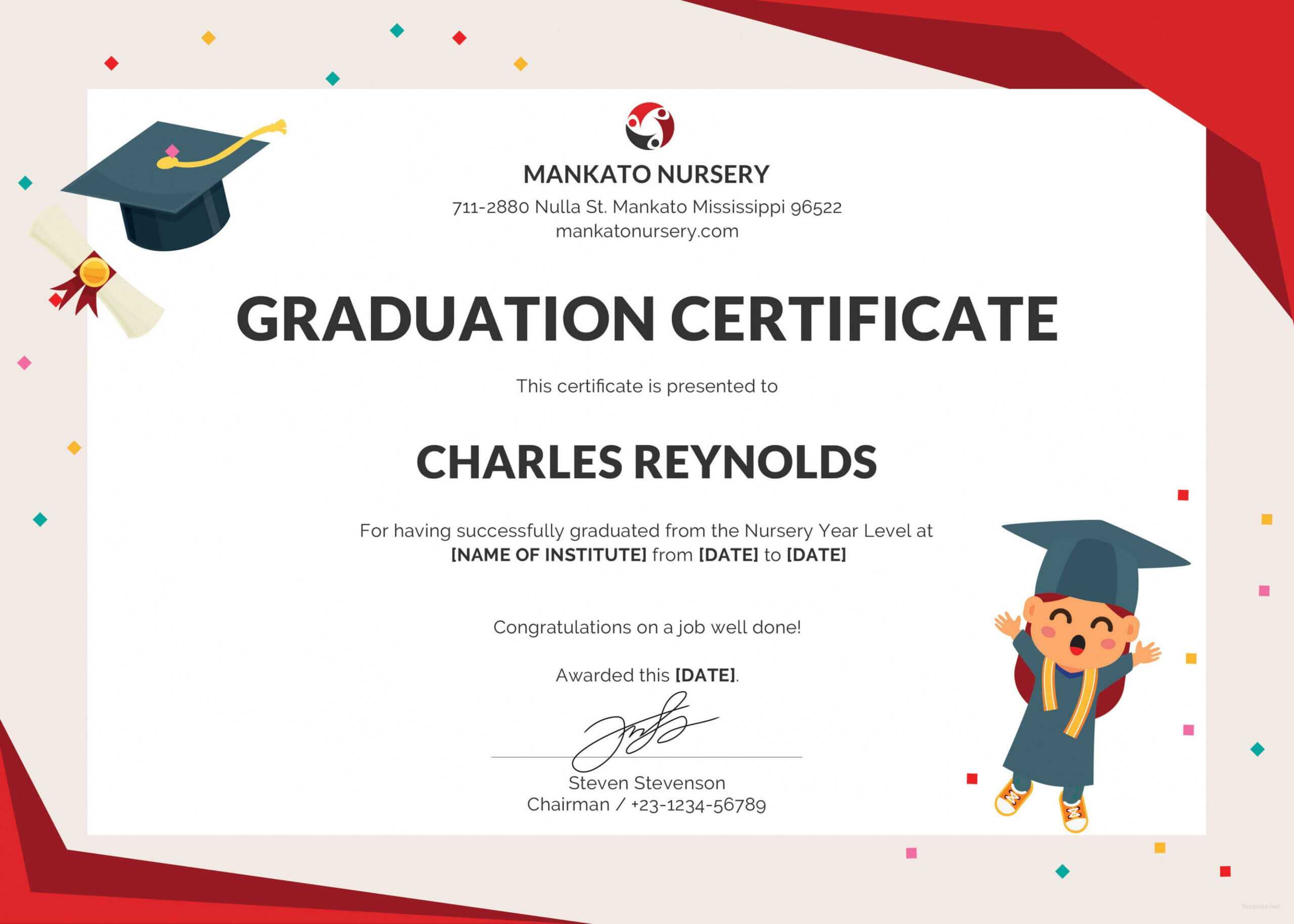 Free Nursery Graduation Certificate Template In Psd Ms With Regard To 5Th Grade Graduation Certificate Template