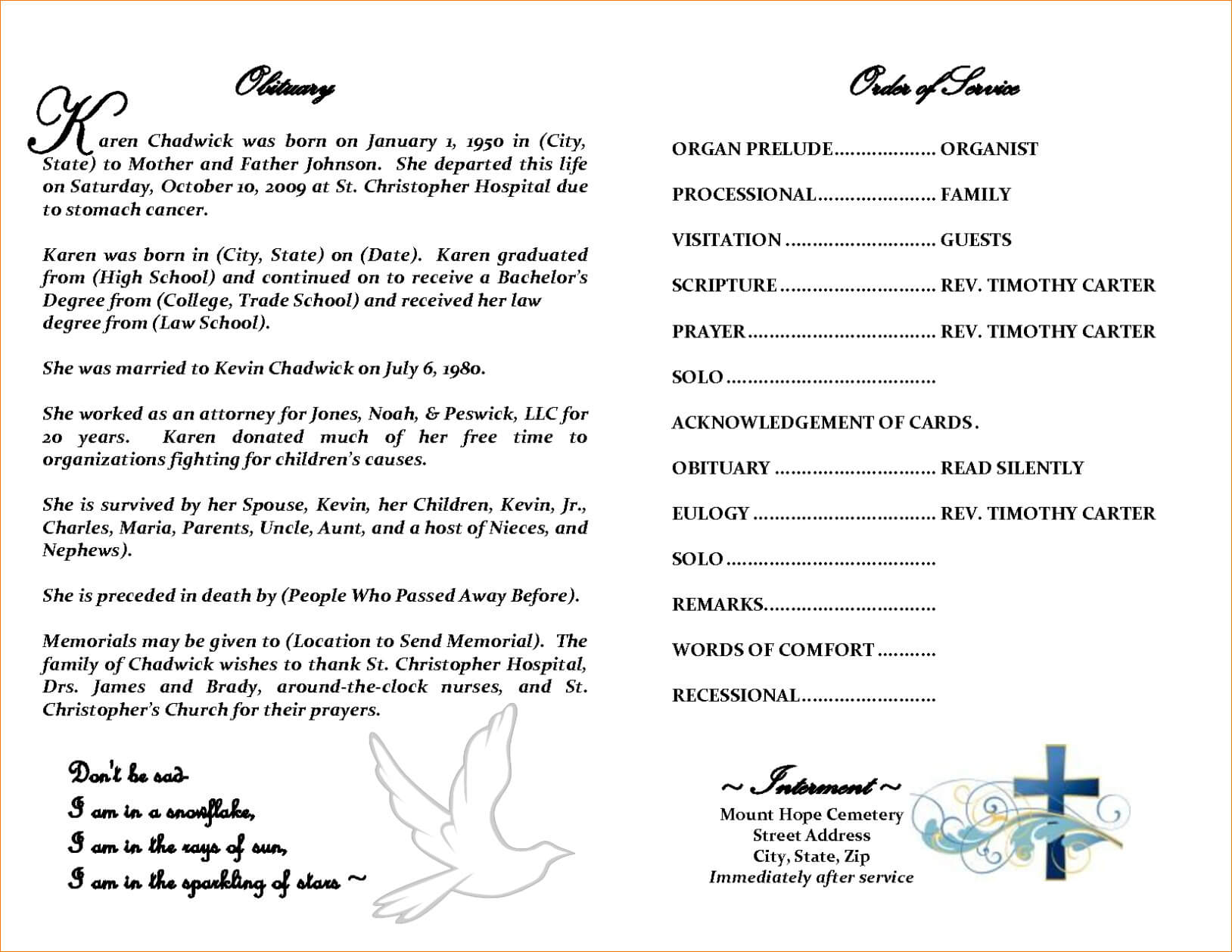 Free Obituary Template Download Luxury How To Write An Intended For Fill In The Blank Obituary Template