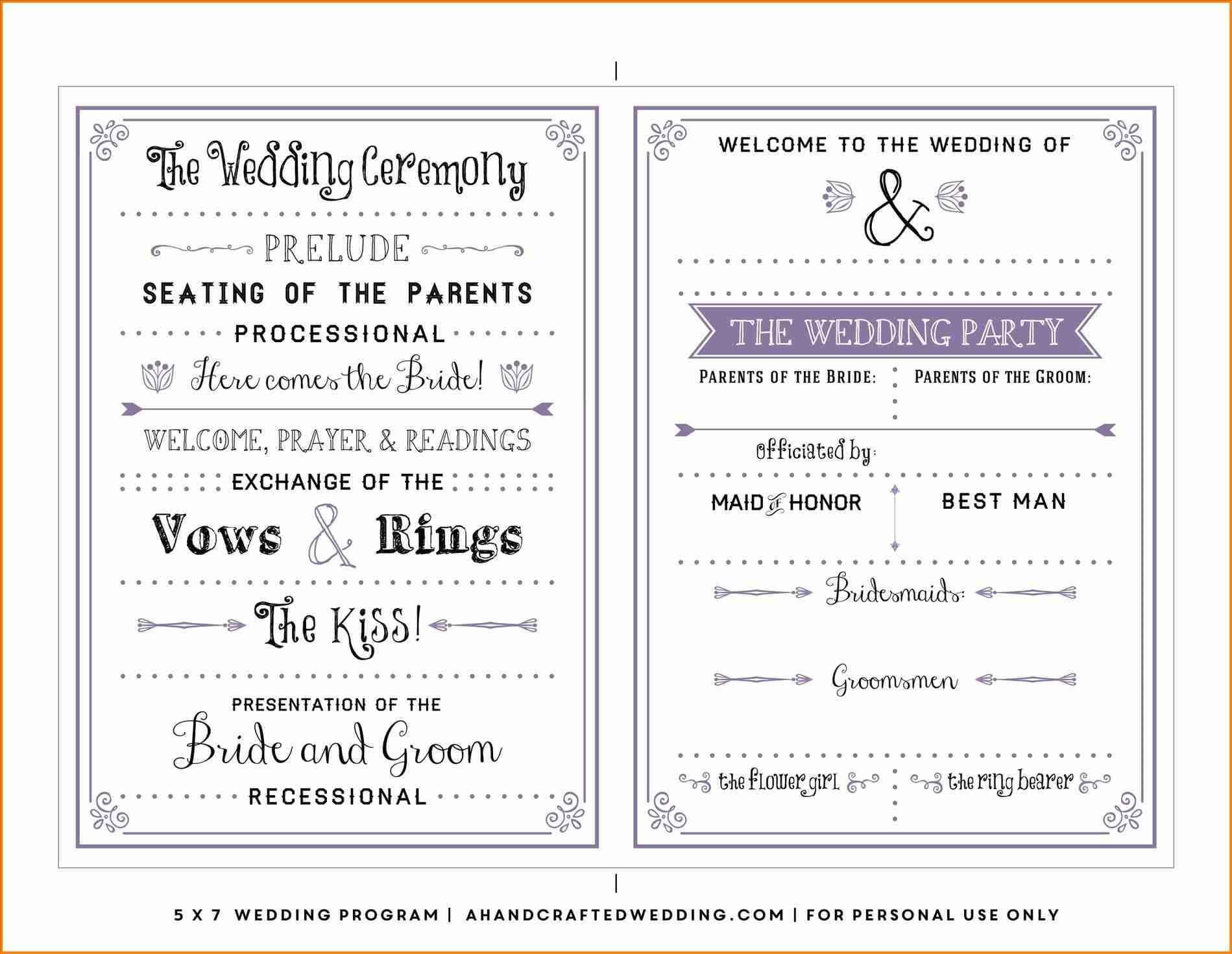 Free One Page Wedding Program Templates For Microsoft Word Regarding Free Printable Wedding Program Templates Word