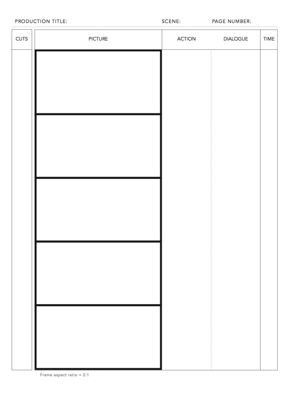Free Pdf Anime Storyboard Template For 2:1 Aspect Ratio On Throughout Words Their Way Blank Sort Template