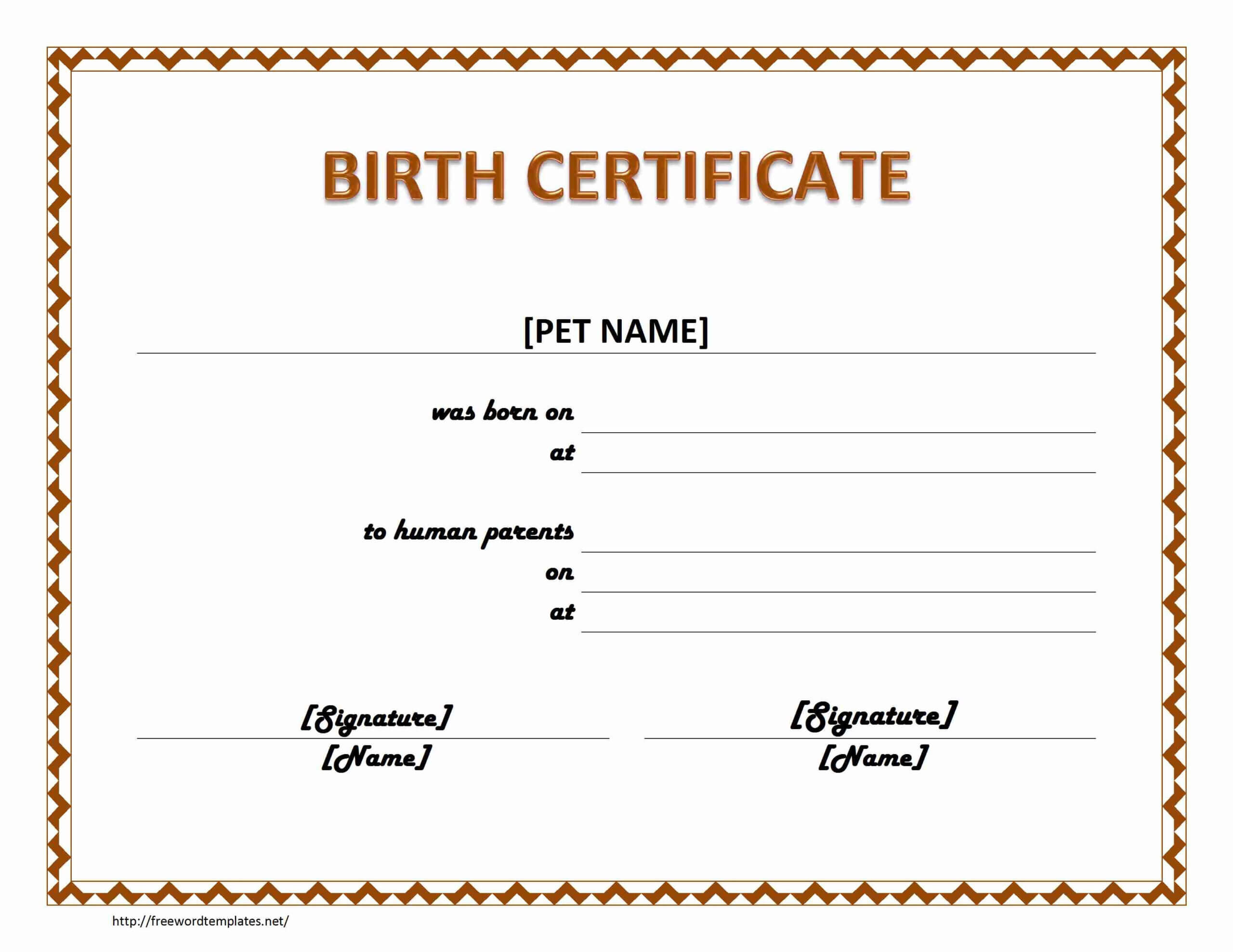 Free Pet Birth Certificate Template – Zimer.bwong.co For Girl Birth Certificate Template