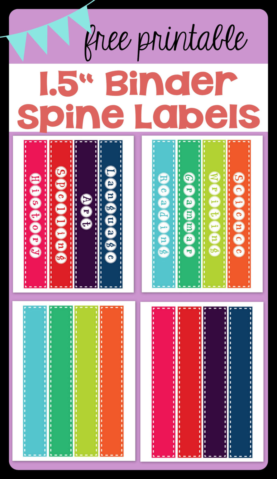 Free Printable 1.5" Binder Spine Labels For Basic School Intended For