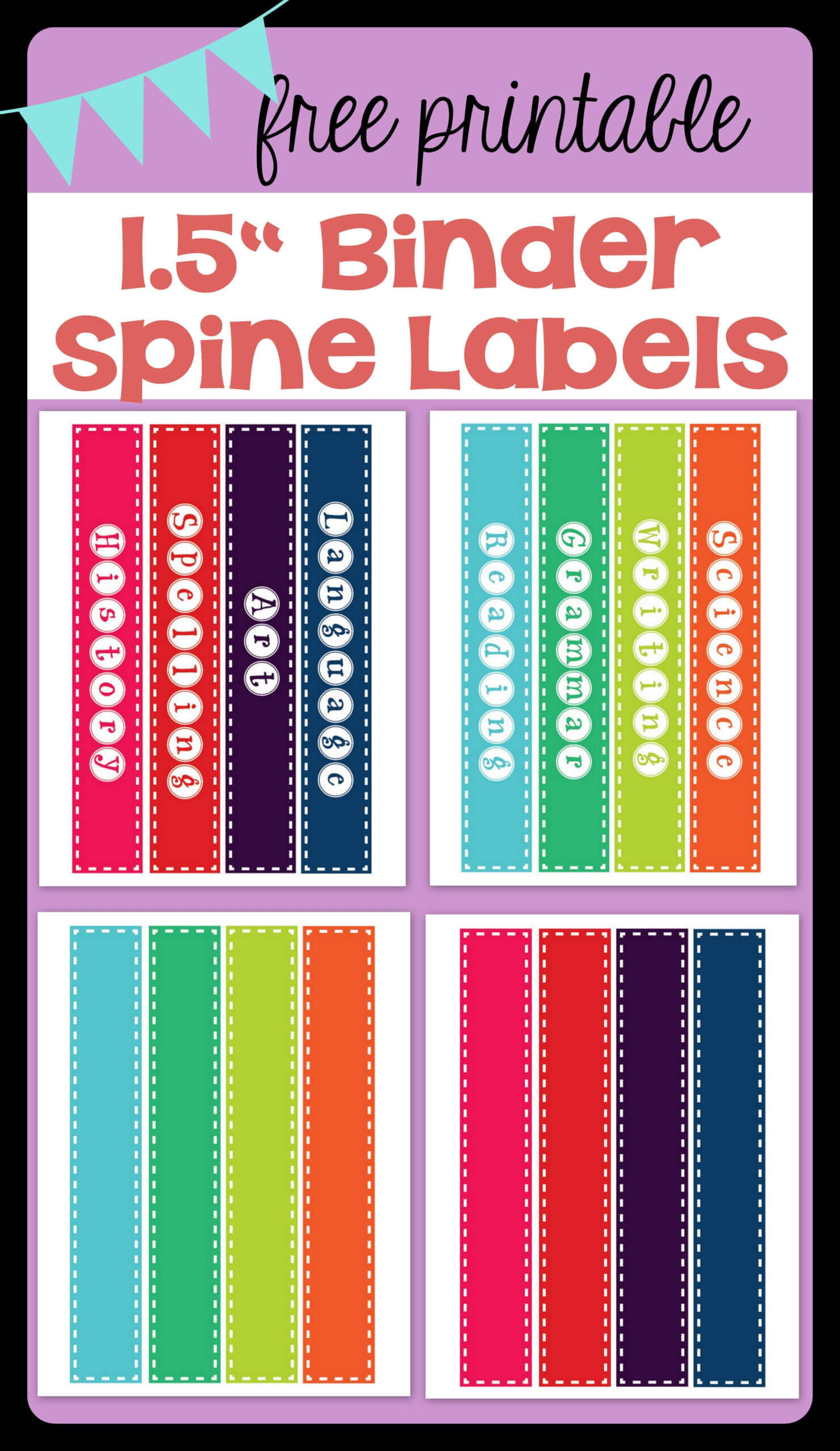 Free Printable 1 5 quot Binder Spine Labels For Basic School Intended For