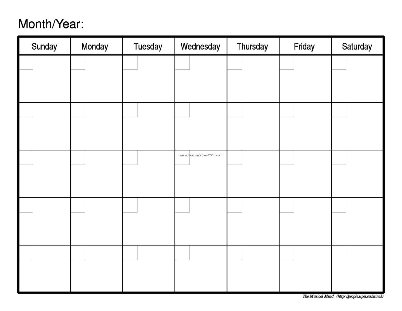 Free Printable Blank Calendar Template – Ironi.celikdemirsan For Blank One Month Calendar Template