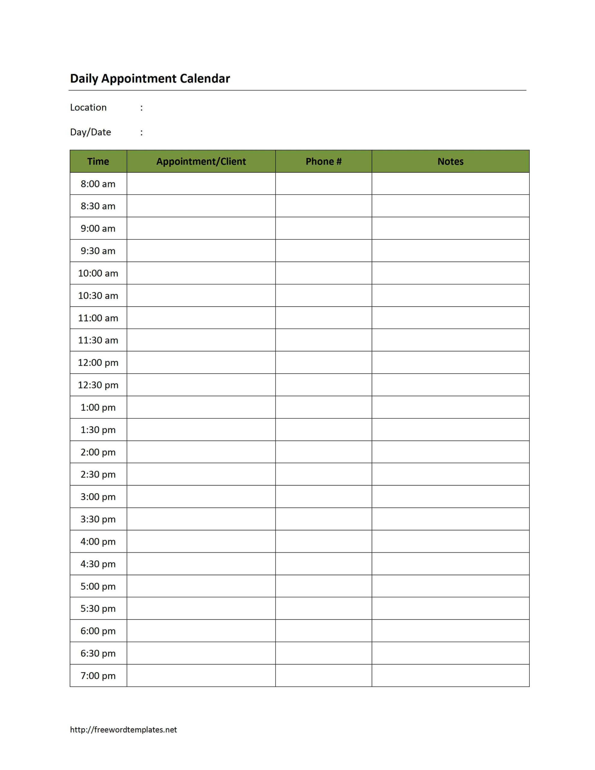 Free Printable Blank Daily Calendar | 181D Daily Appointment Pertaining To Printable Blank Daily Schedule Template