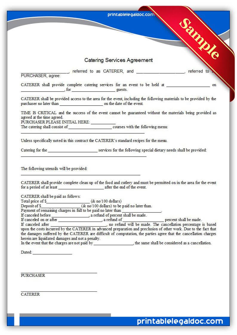 Free Printable Catering Services Agreement | Sample Pertaining To Catering Contract Template Word