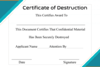 Free Printable Certificate Of Destruction Sample in Destruction Certificate Template