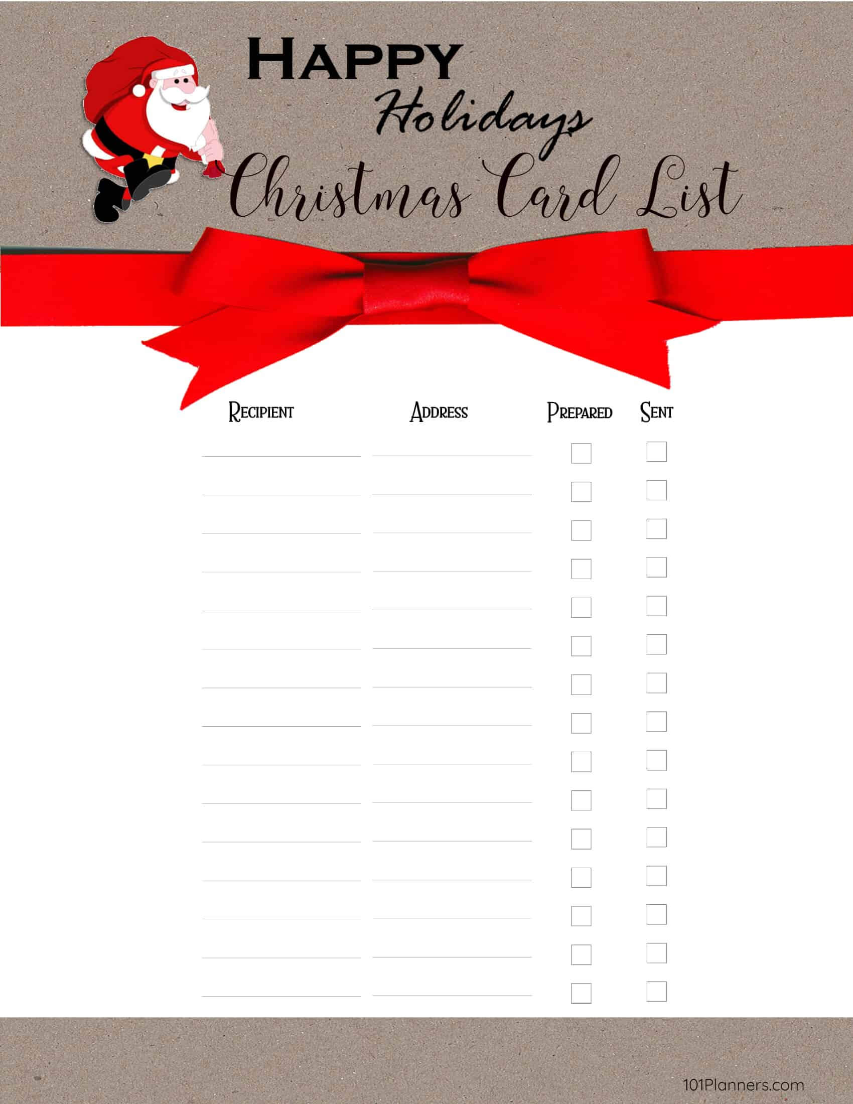 Free Printable Christmas Gift List Template Intended For Christmas Card List Template