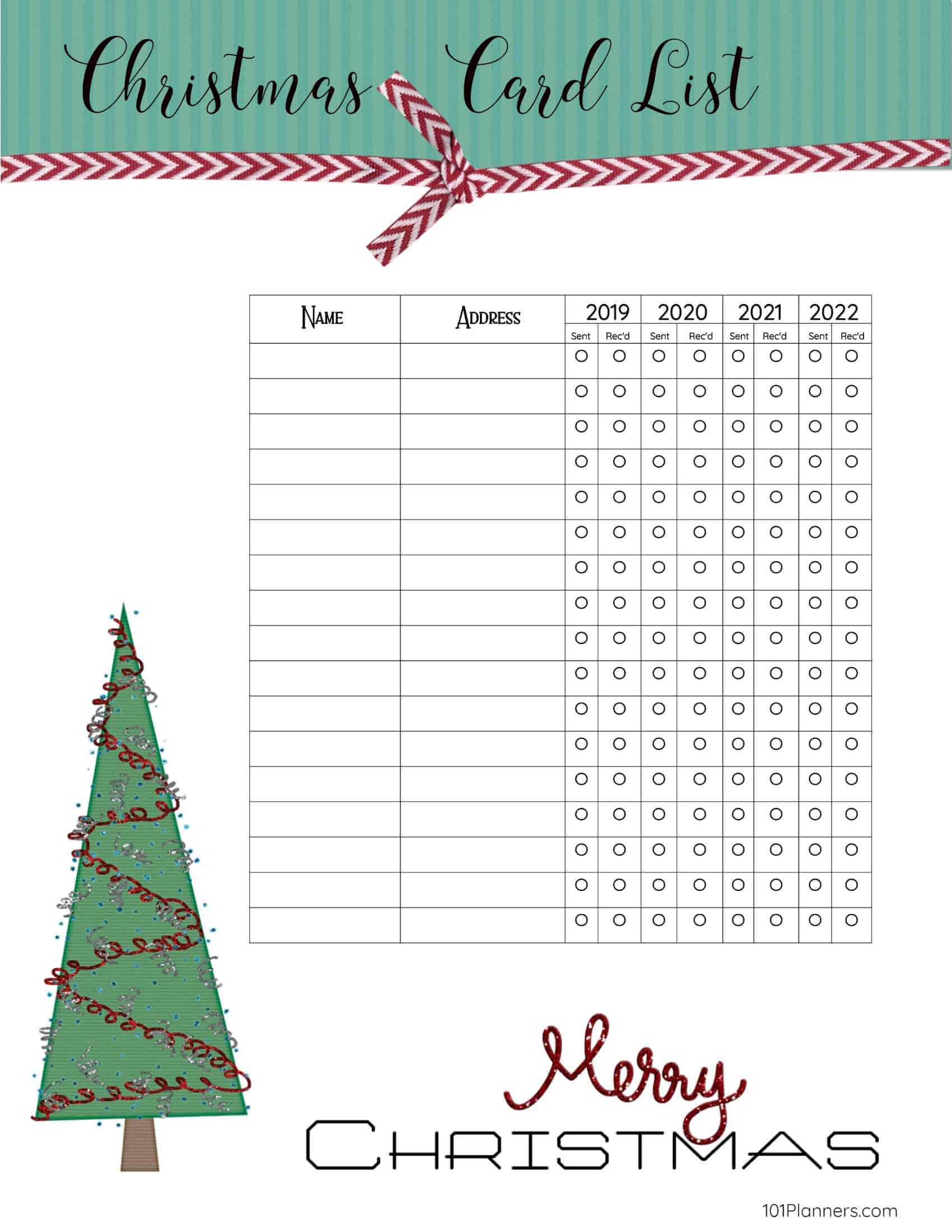 Free Printable Christmas Gift List Template Pertaining To Christmas Card List Template