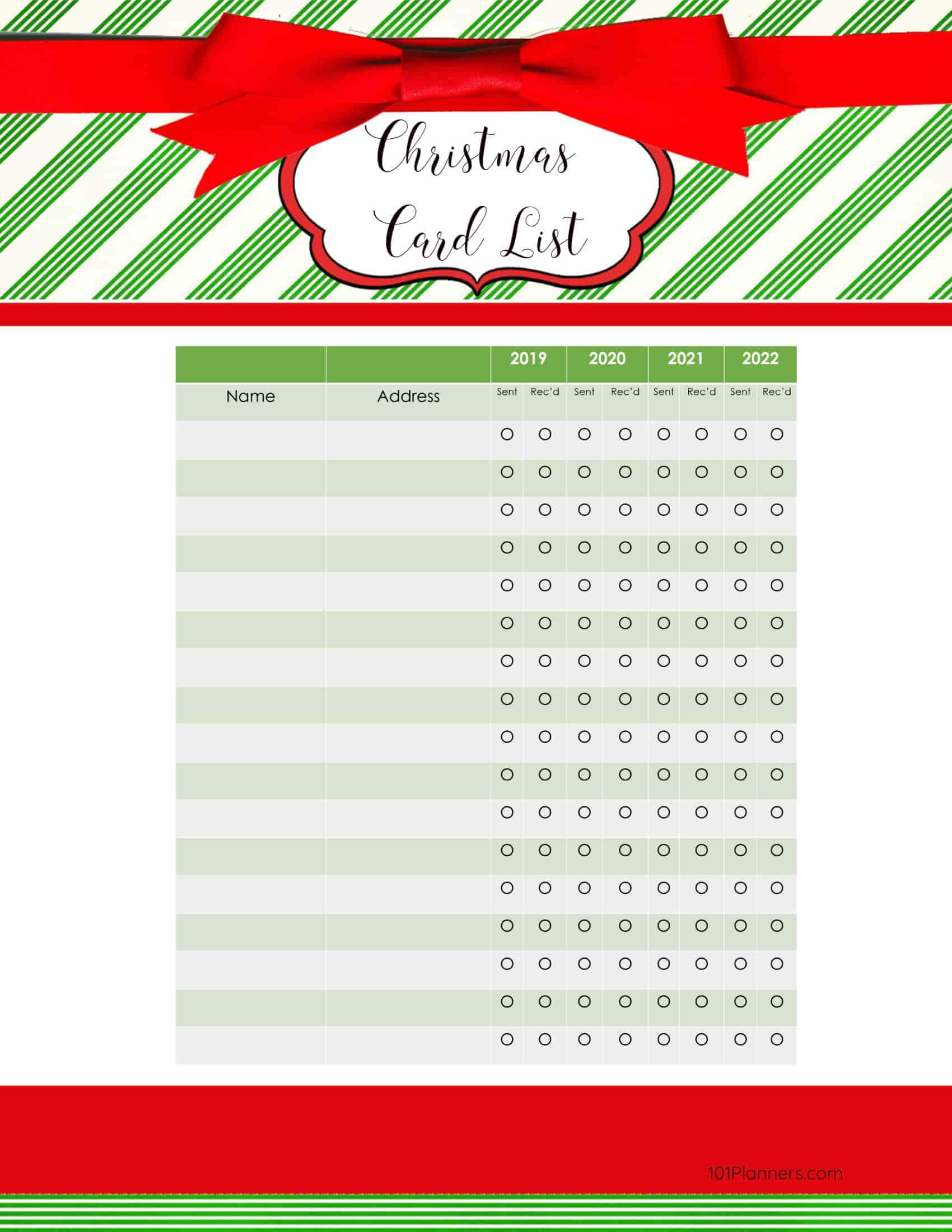 Free Printable Christmas Gift List Template Regarding Christmas Card List Template