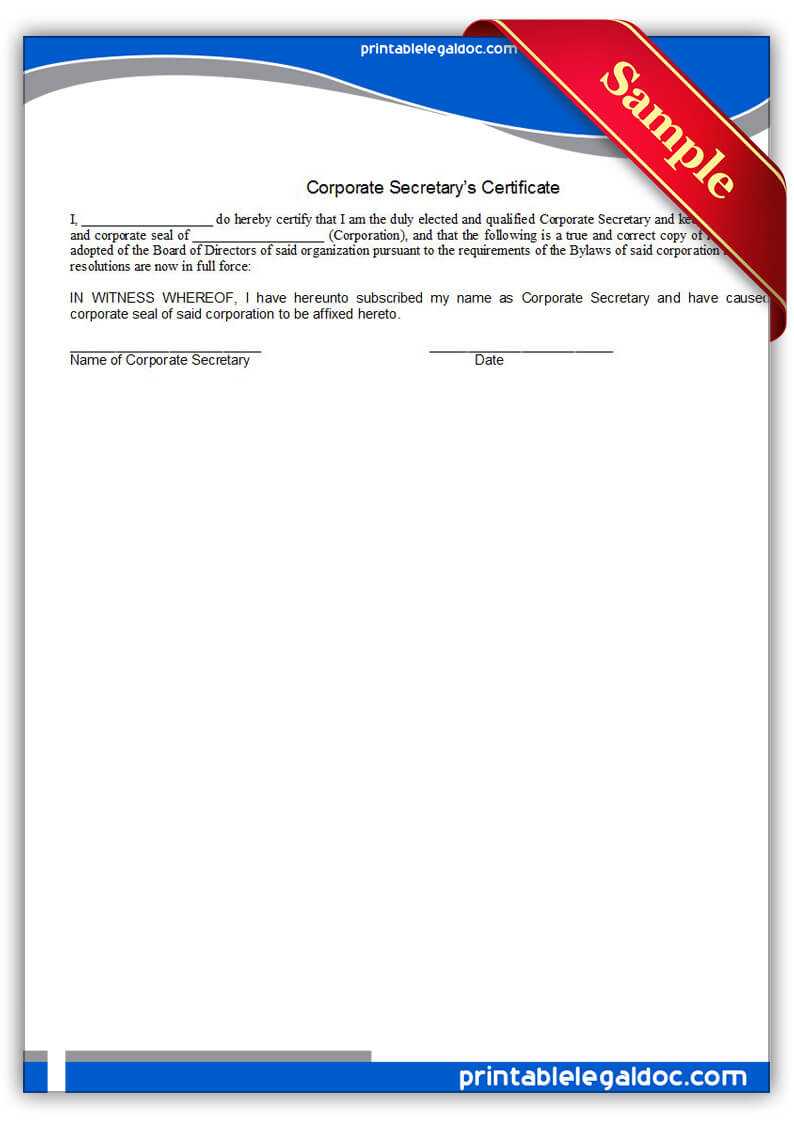 Free Printable Corporate Secretary's Certificate Form (Generic) With Corporate Secretary Certificate Template