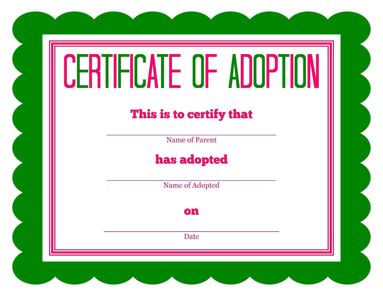 Free Printable Stuffed Animal Adoption Certificate In 2020 For Toy Adoption Certificate Template