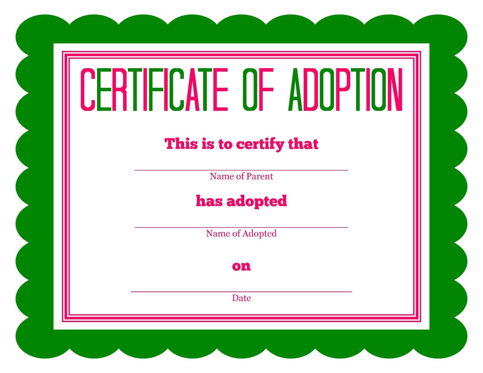 Free Printable Stuffed Animal Adoption Certificate In 2020 Regarding Blank Adoption Certificate Template