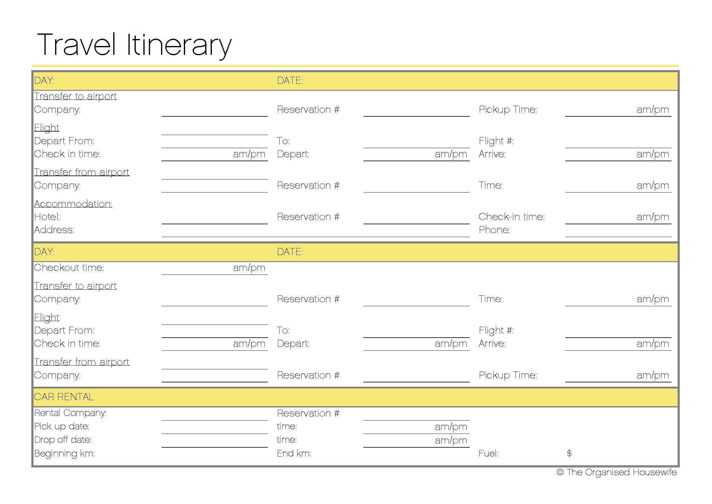 Free Printable – Travel Itinerary | Travel Itinerary In Blank Trip Itinerary Template