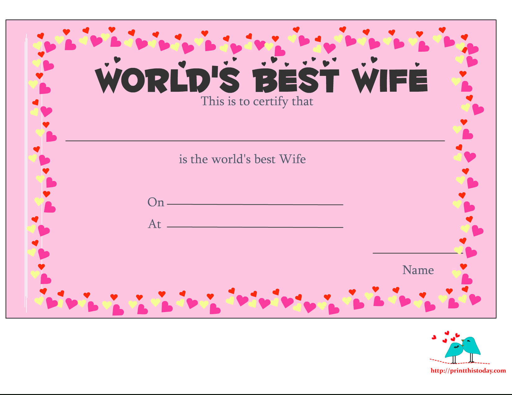 Free Printable World's Best Wife Certificates In Love Certificate Templates