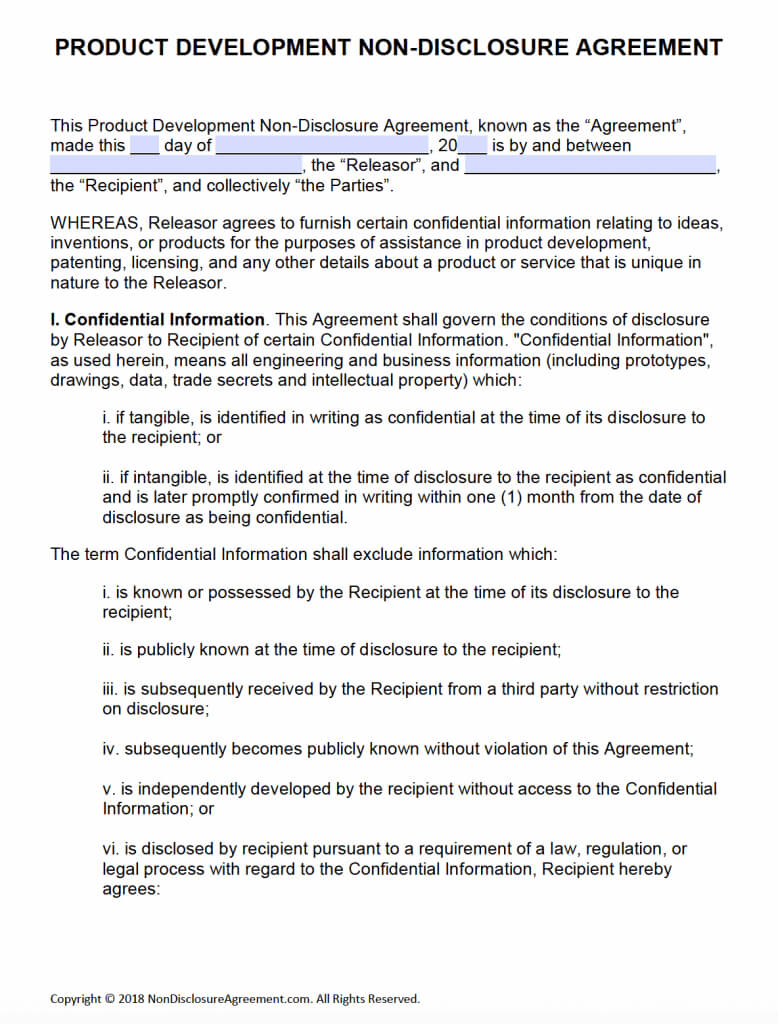 Free Product Development Non Disclosure Agreement (Nda Intended For Nda Template Word Document