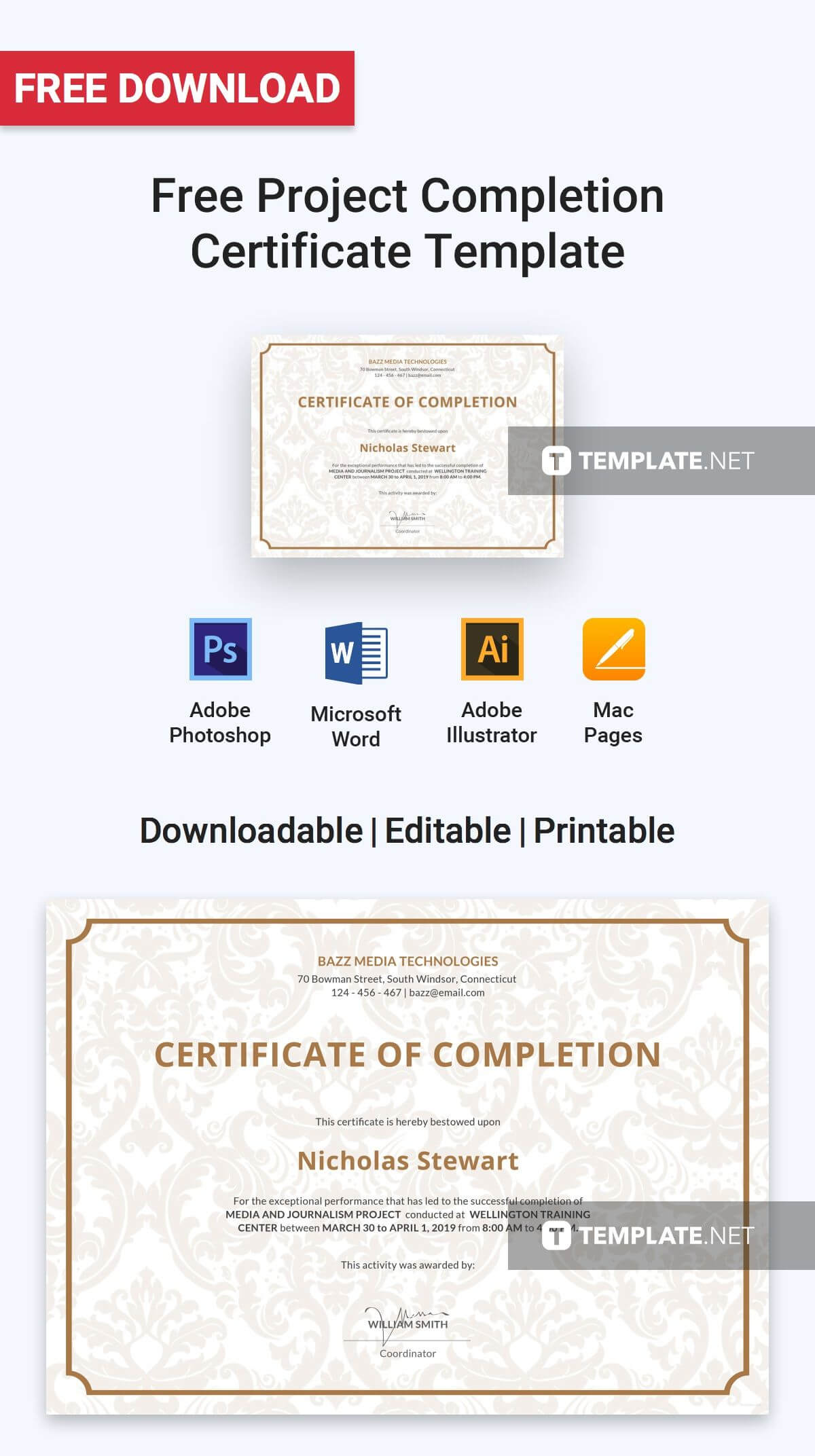 Free Project Completion Certificate | Certificate Templates Intended For Choir Certificate Template