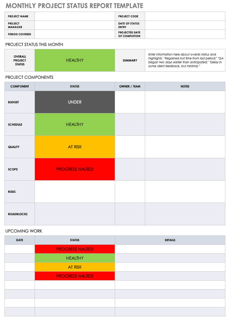 Free Project Report Templates | Smartsheet In Project Monthly Status Report Template