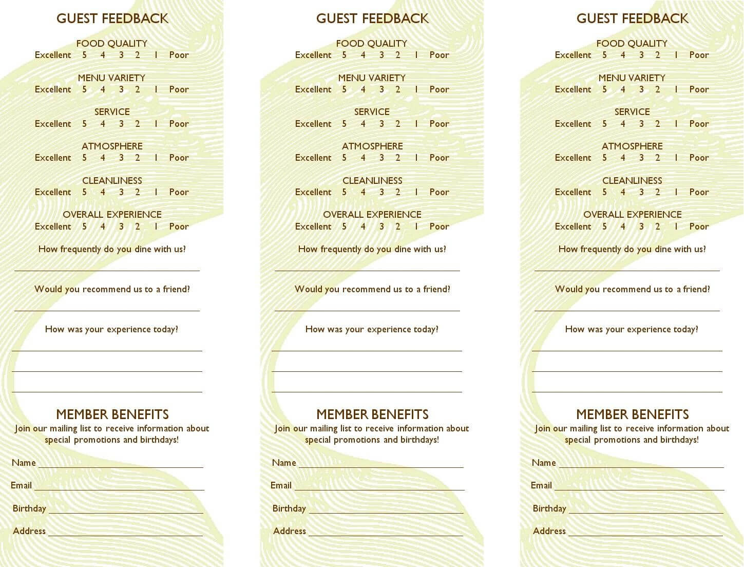 Free Restaurant Comment Card Template Dramakoreaterbarucom Regarding Restaurant Comment Card Template