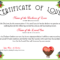 Free Romance And Valentine's Day Certificates At For Love Certificate Templates
