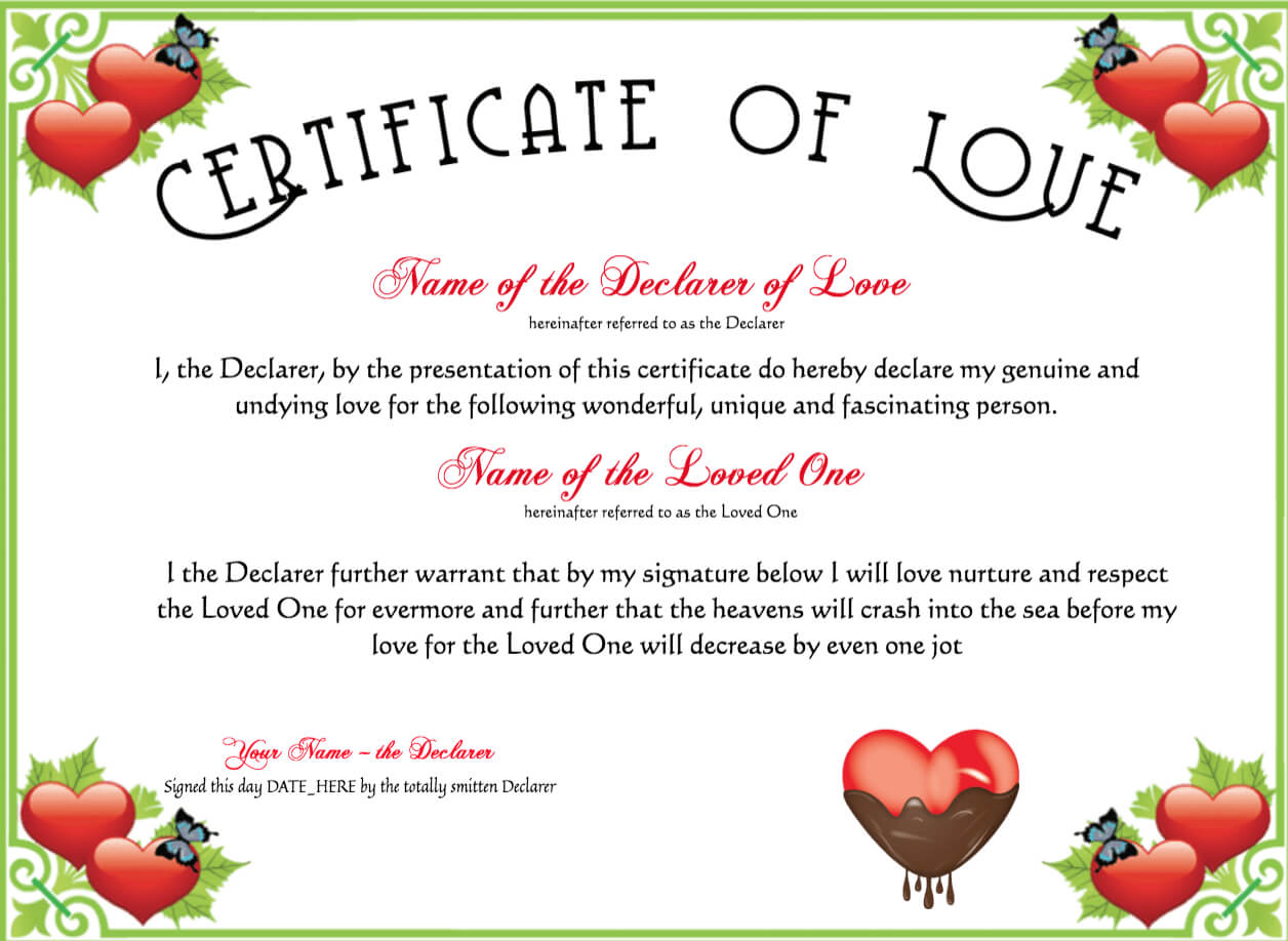 Free Romance And Valentine's Day Certificates At for Love