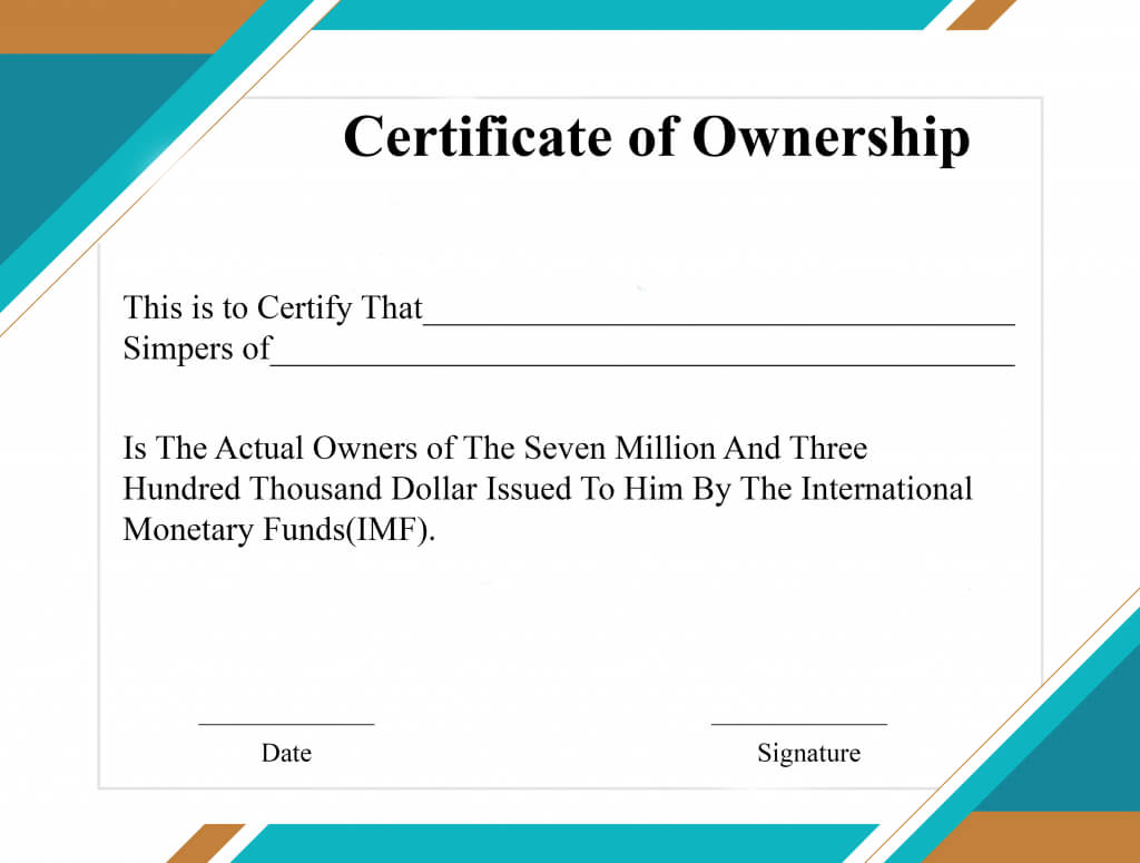 Free Sample Certificate Of Ownership Templates | Certificate Regarding Ownership Certificate Template