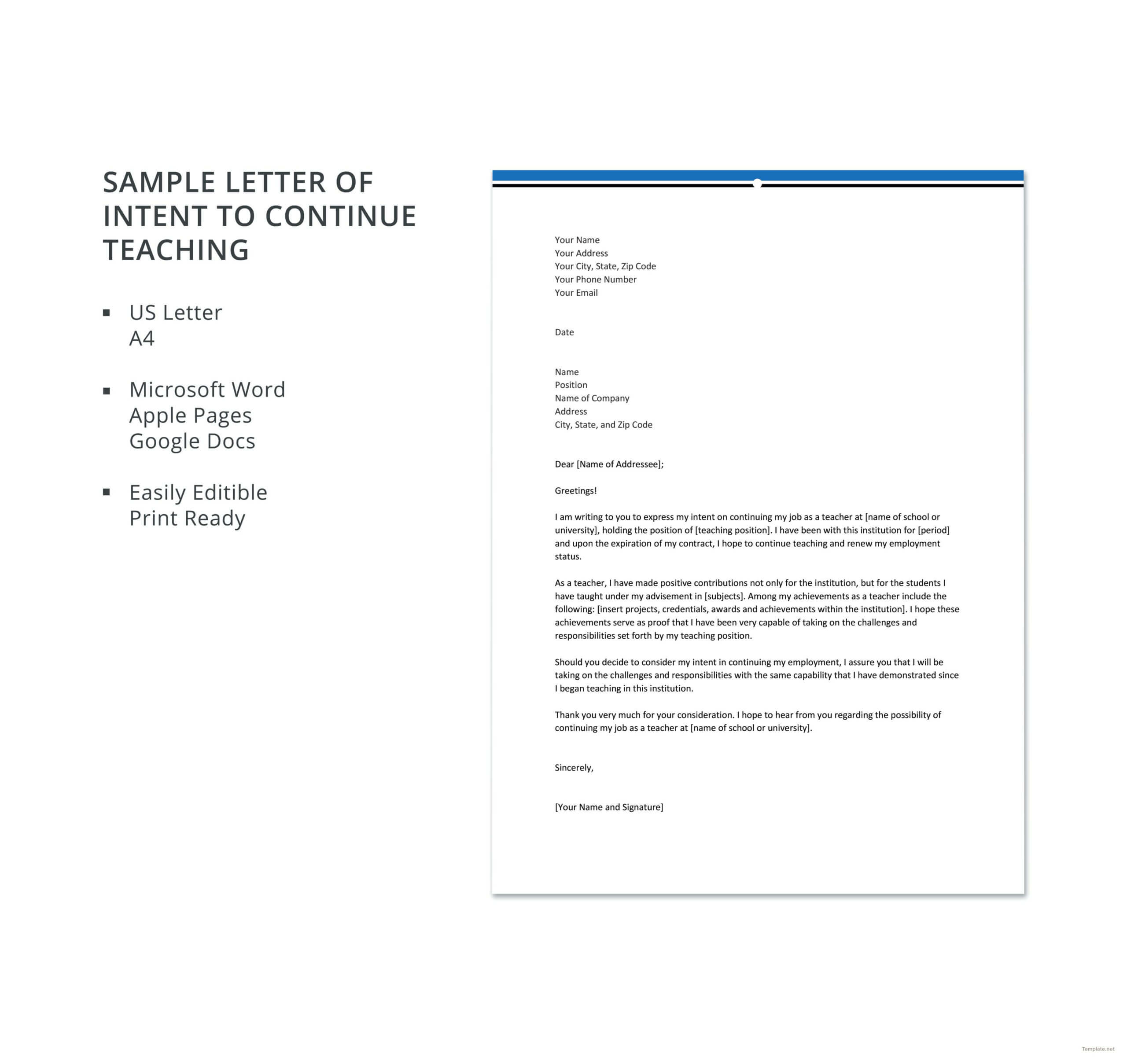 Free Sample Letter Of Intent To Continue Teaching | Job Throughout Letter Of Interest Template Microsoft Word