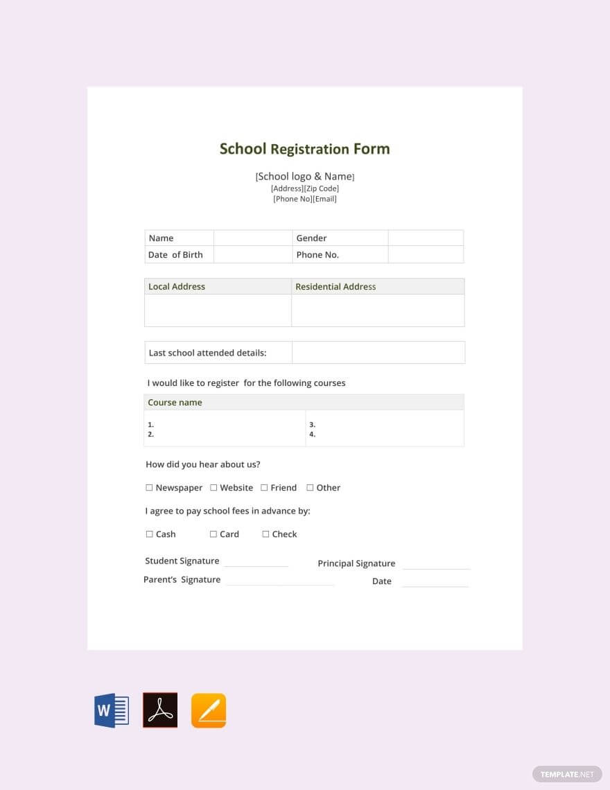 Free School Registration Form | Registration Form, School Throughout School Registration Form Template Word