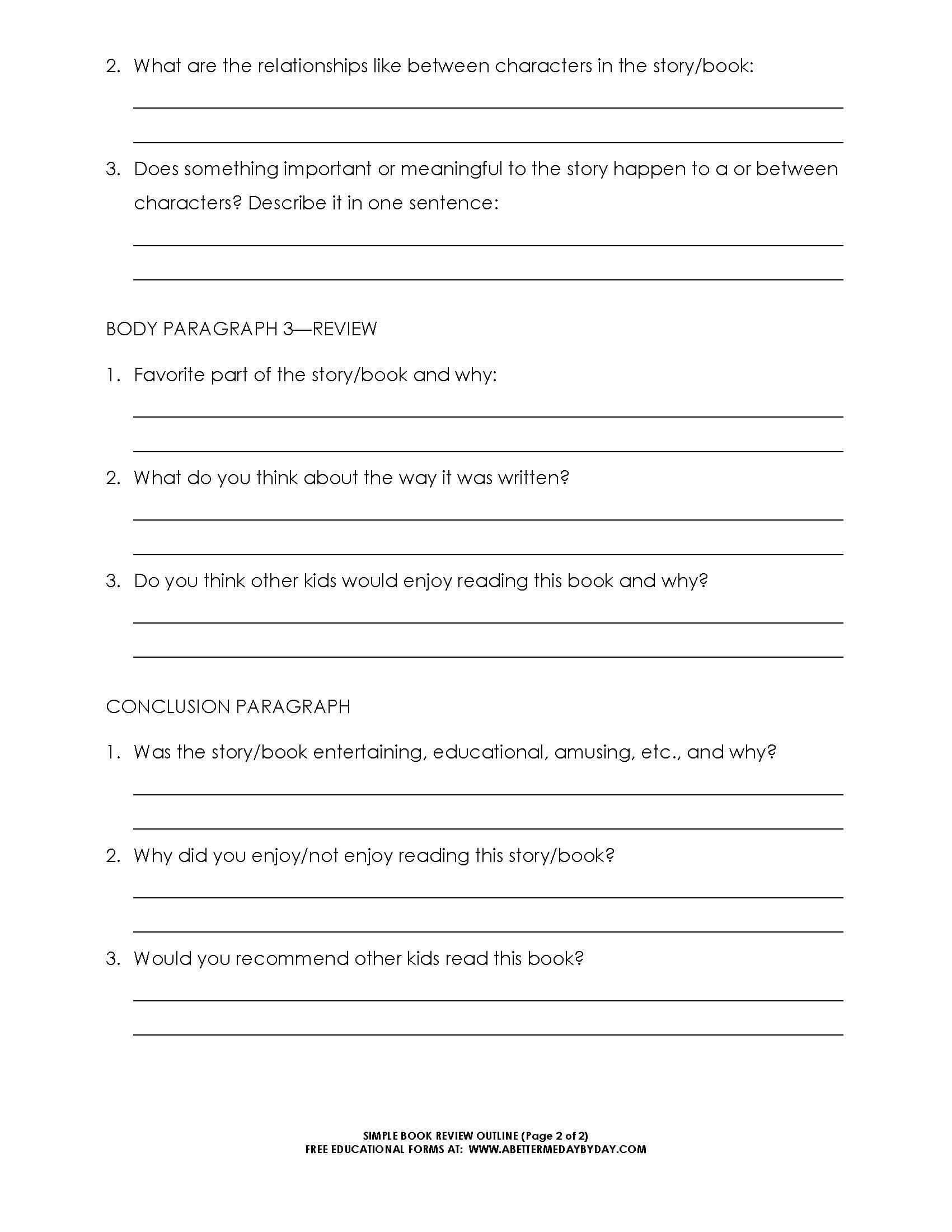 Free: Simple 5 Paragraph Book Review Or Report Outline Form In One Page Book Report Template