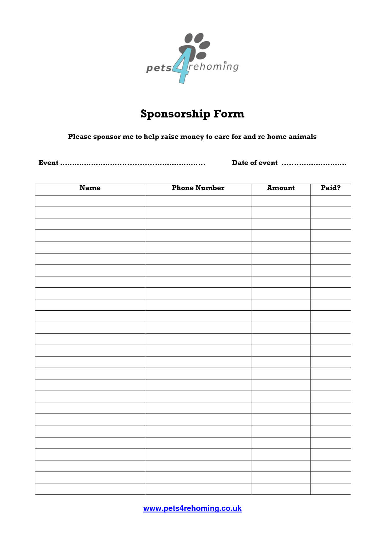 Free Sponsorship Form Template - Oloschurchtp Regarding Blank Sponsor Form Template Free