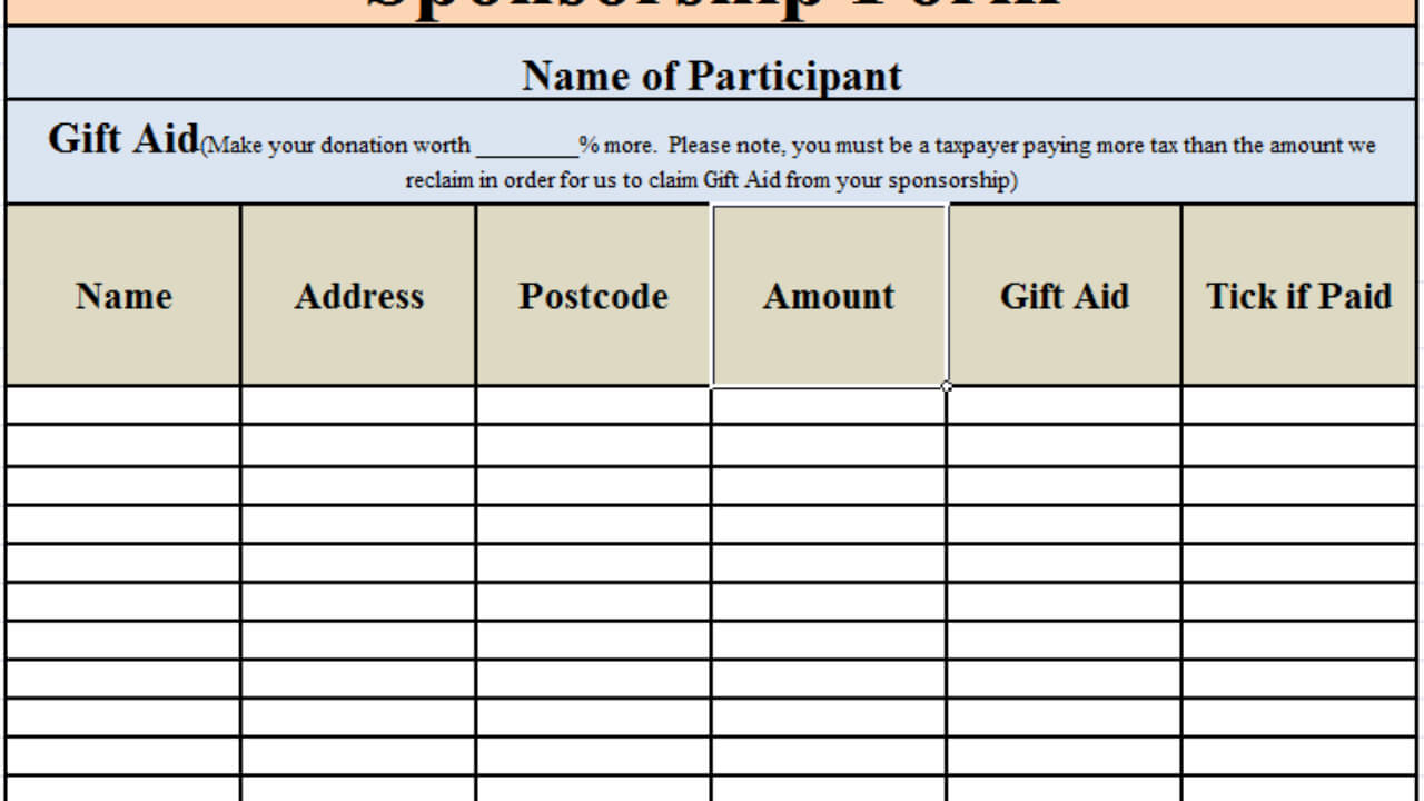 Free Sponsorship Form Template Word, Excel & Pdf Samples With Regard To Blank Sponsorship Form Template