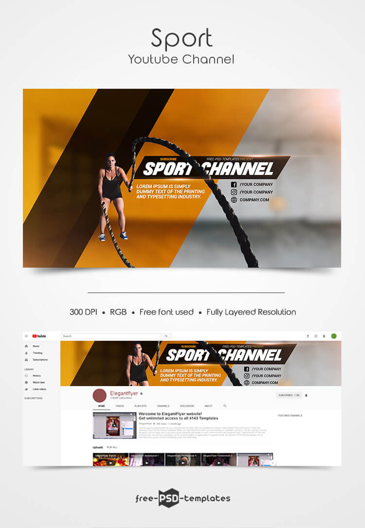 Free Sport Youtube Channel Banner | Free Psd Templates For Sports Banner Templates