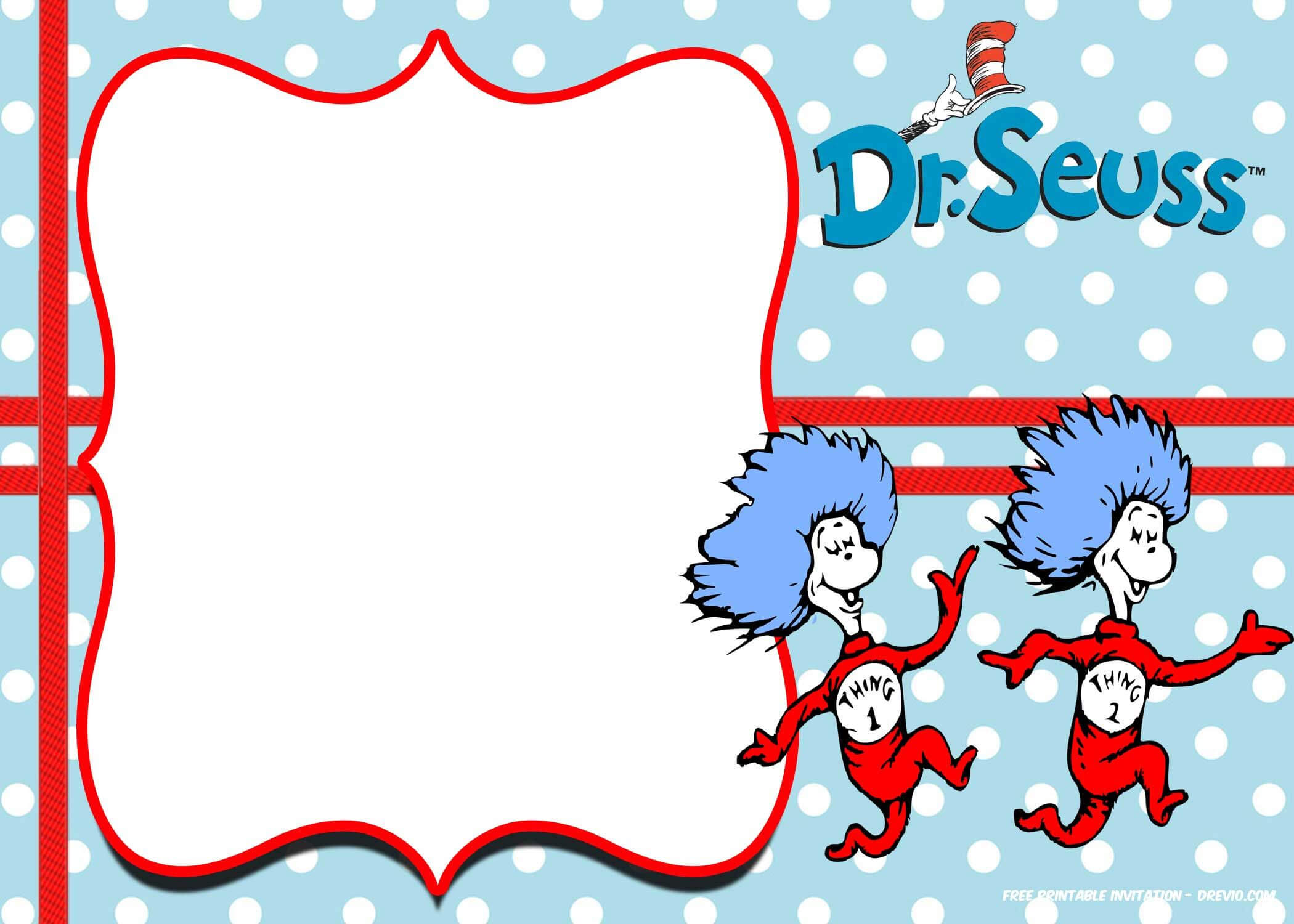 Free Thing 1 And Thing 2 Dr. Seuss Invitation Templates Intended For Dr Seuss Birthday Card Template