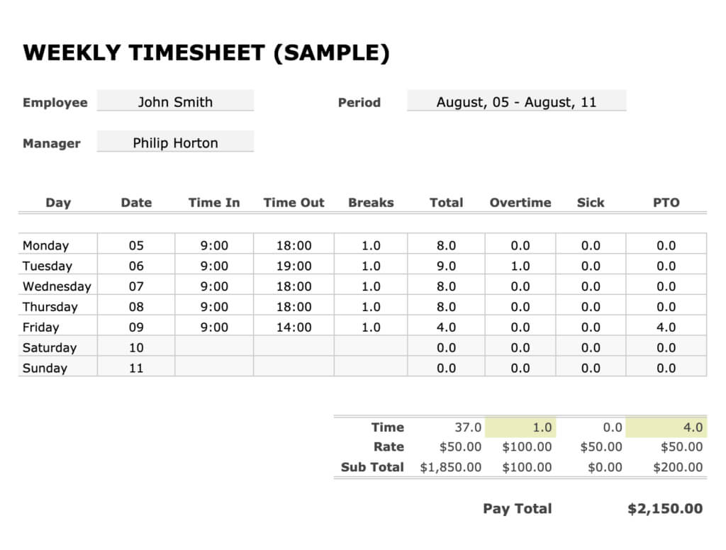 Free Time Card Calculator & Weekly Timesheet Tools Inside Weekly Time Card Template Free