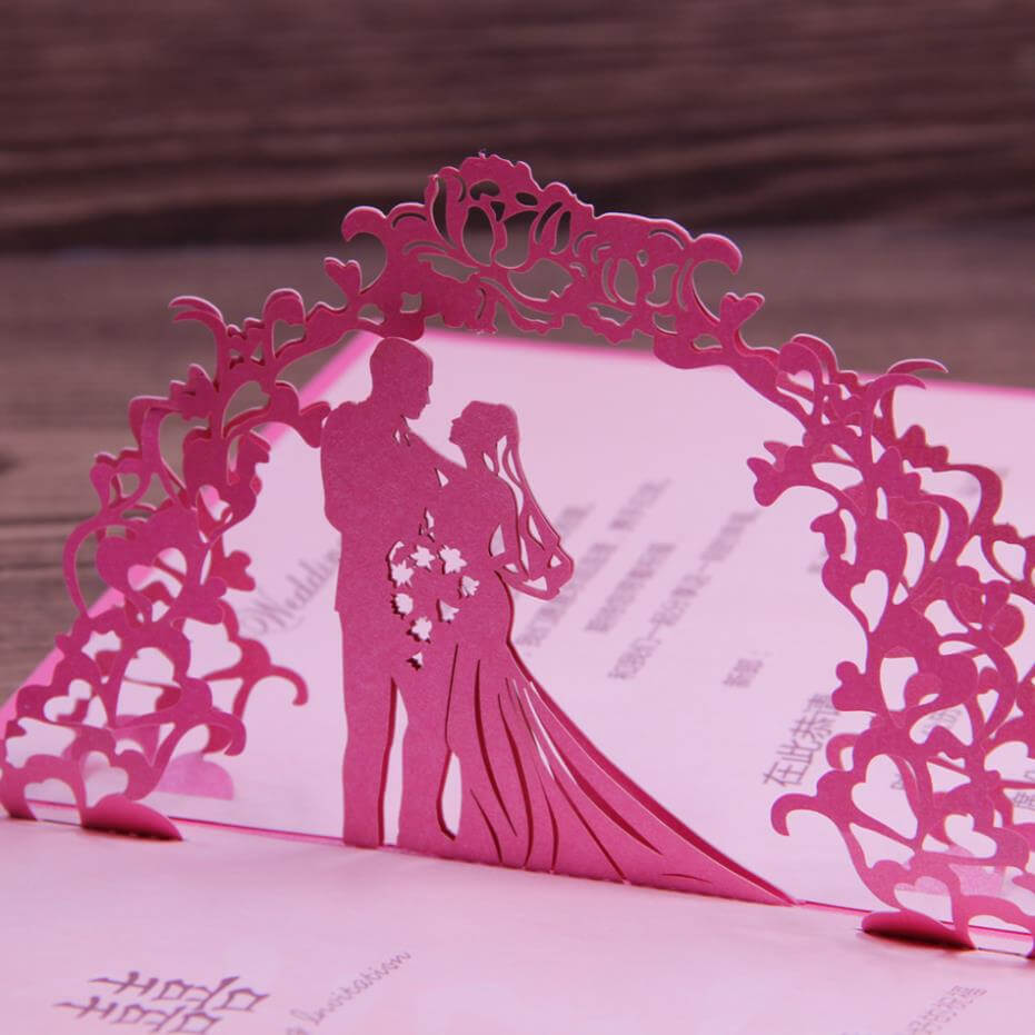 Fuchsia Invitation Wedding Card Laser Cut Art Paper 3D Pop Within Pop Up Wedding Card Template Free
