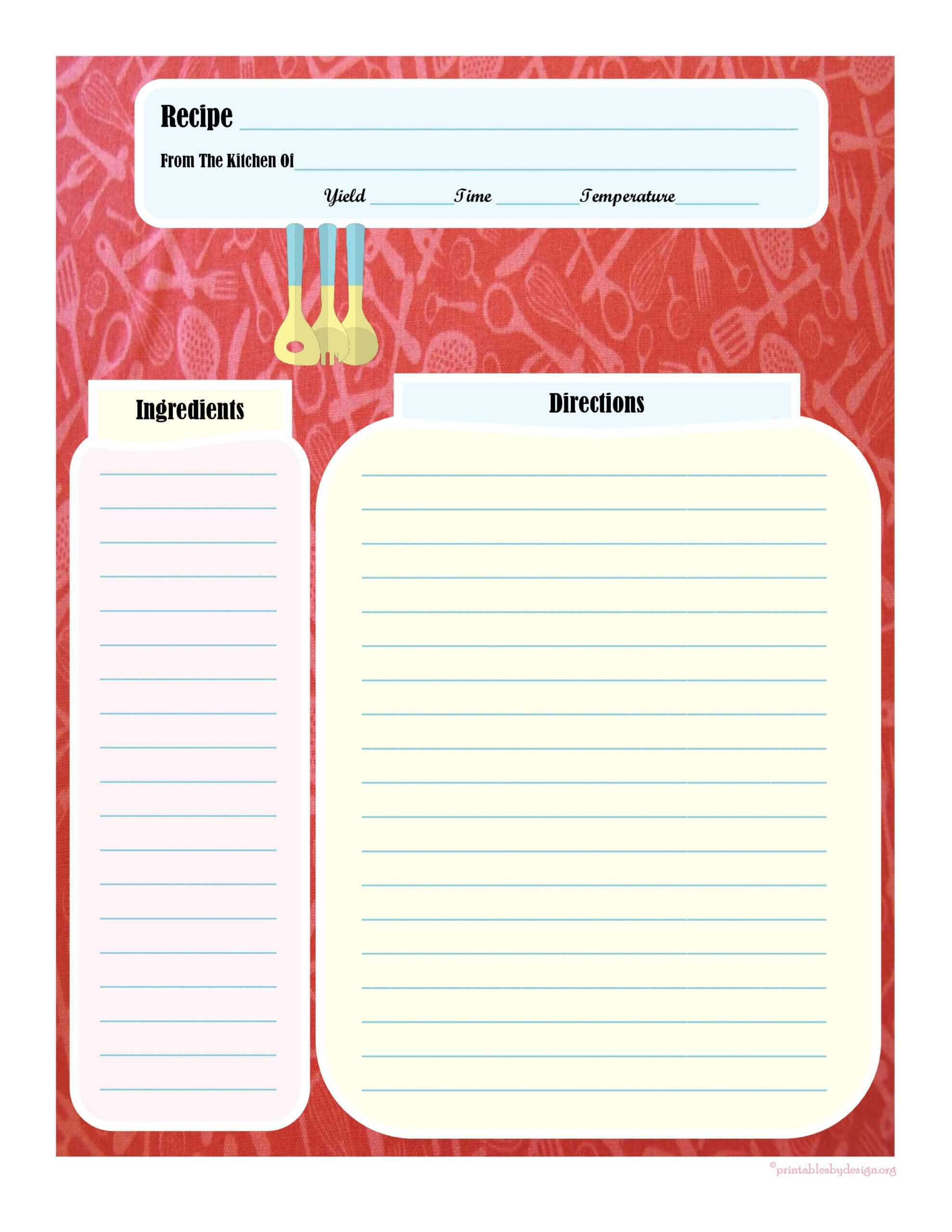 Full Page Recipe Card | Printable Recipe Cards, Cookbook With Recipe Card Design Template