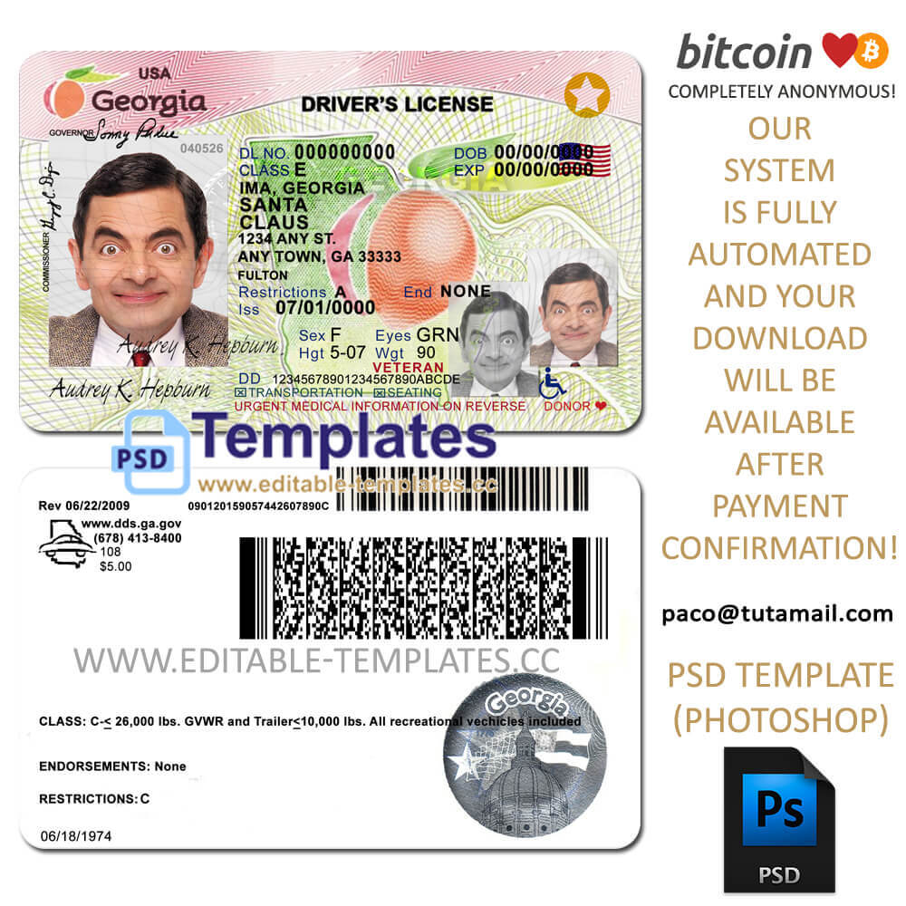 Fully Editable Georgia Driving Licence Psd Template For Georgia Id Card Template