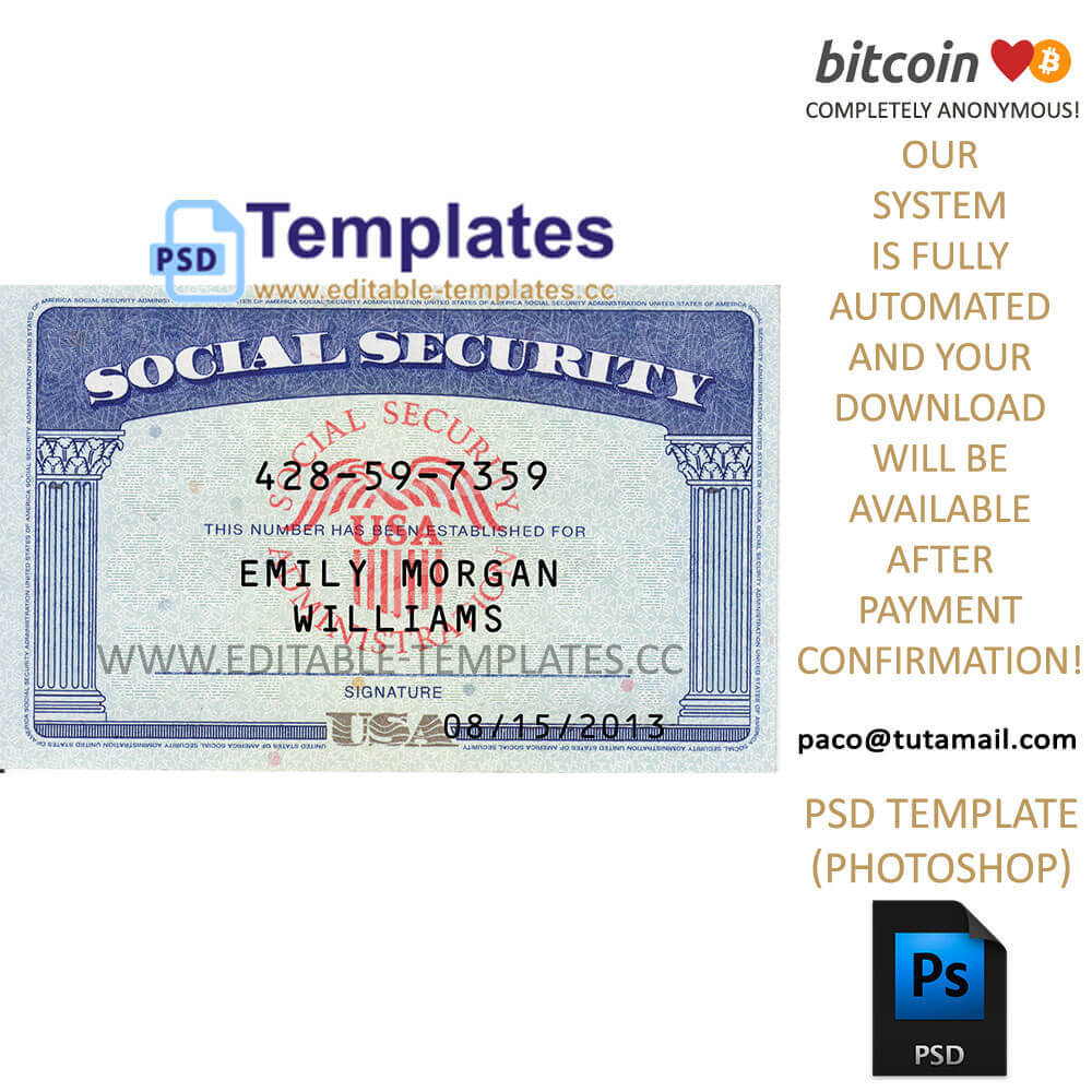 Fully Editable Ssn Usa Psd Template With Social Security Card Template Photoshop