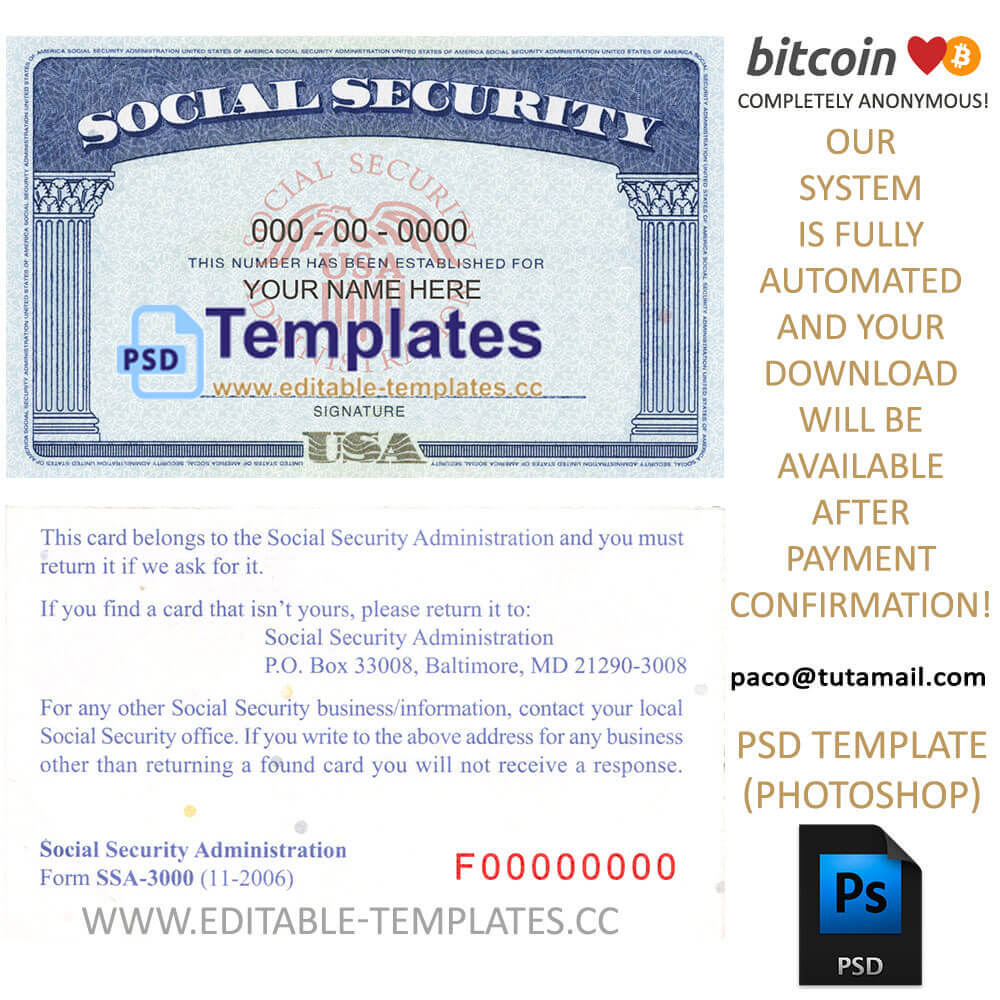 Fully Editable Ssn Usa Psd Template Within Social Security Card Template Psd