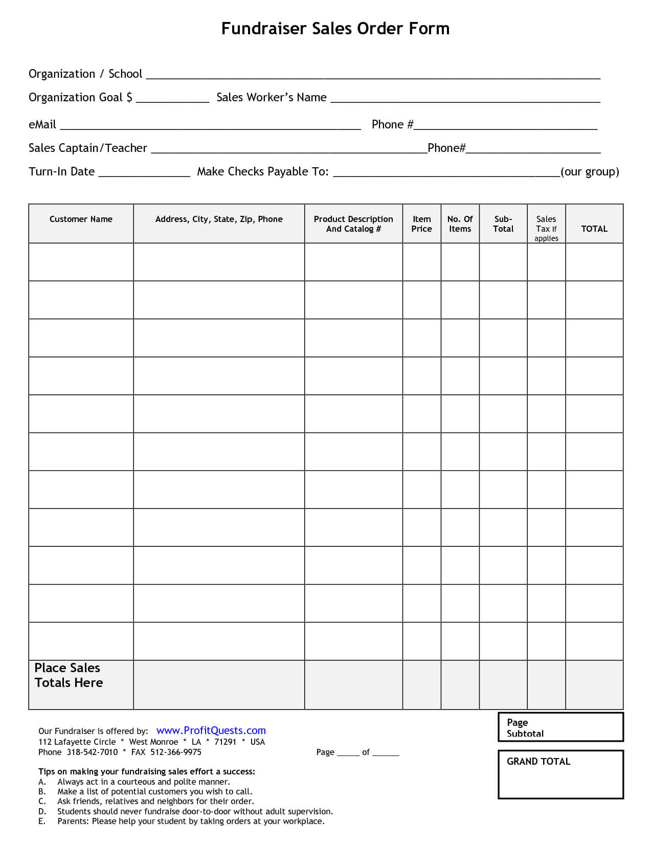 Fundraiser Order Form | Fundraiser Order Form Template Within Blank Fundraiser Order Form Template