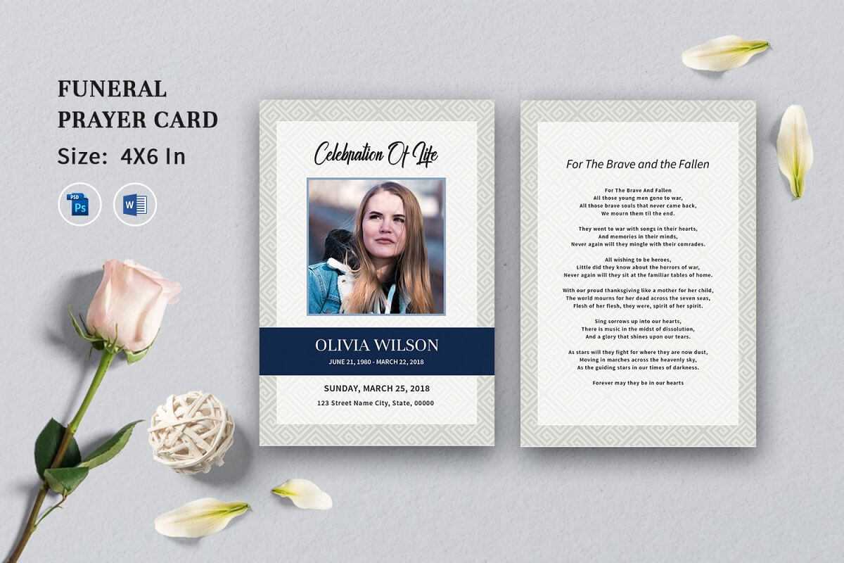 Funeral Prayer Card Template, Ms Word & Photoshop Template For Prayer Card Template For Word