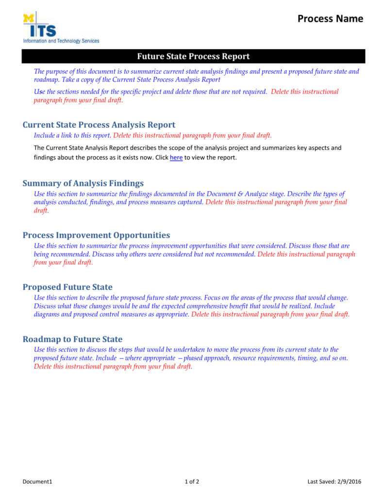 Future State Process Report Template Regarding Project Analysis Report Template