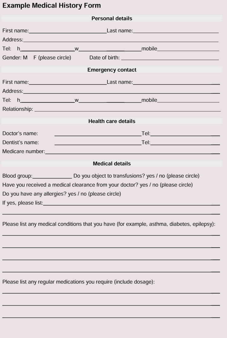 General Medical History Forms (100% Free) – [Word, Pdf] Intended For Medical History Template Word