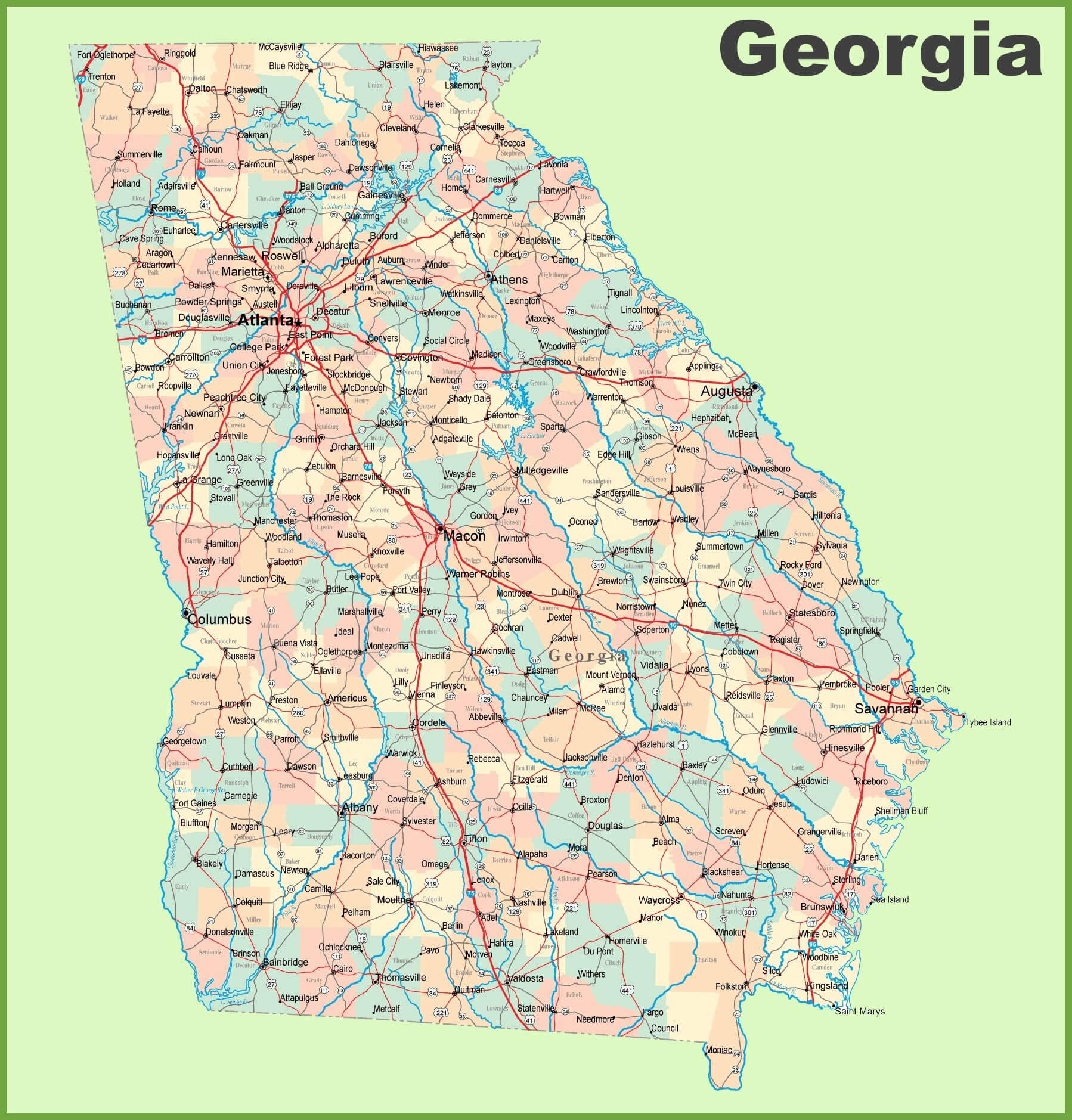 Georgia Road Map With Cities And Towns | Highway Map, Map Inside Blank City Map Template