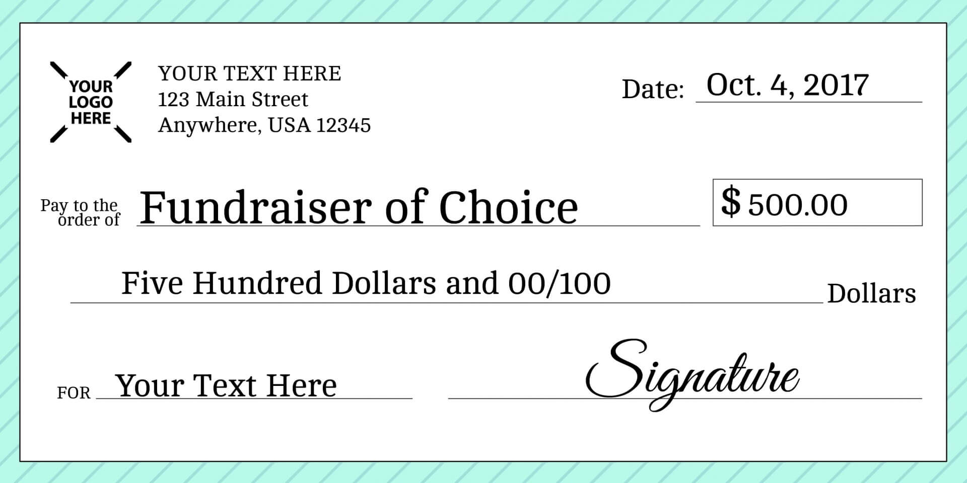 Giant Check Template Free – Ironi.celikdemirsan In Editable Blank Check Template